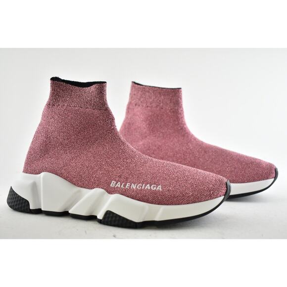 Balenciaga Women Speed Sock Trainer Pink Glitter White Black Runner Sneakers 42 - Picture 2 of 12